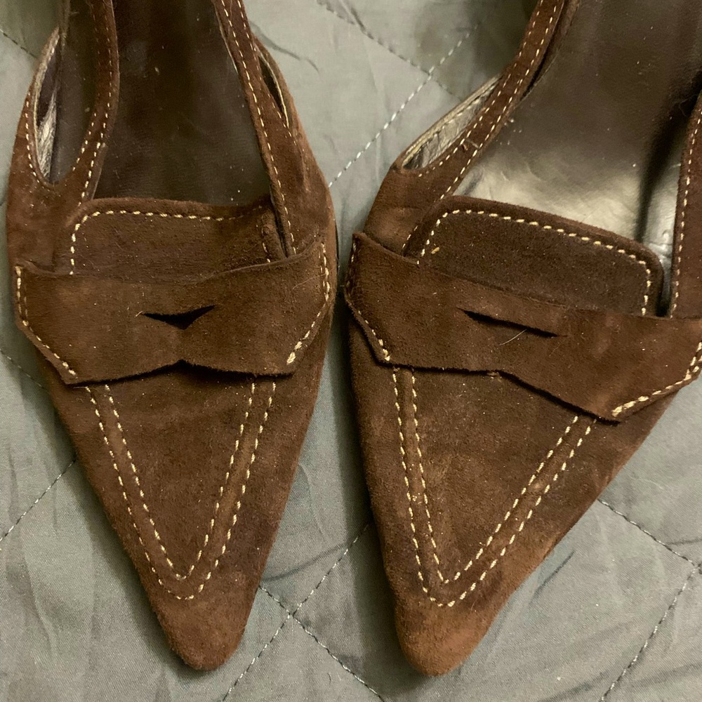 Nine West brown suede sling backs kitty heel 7.5